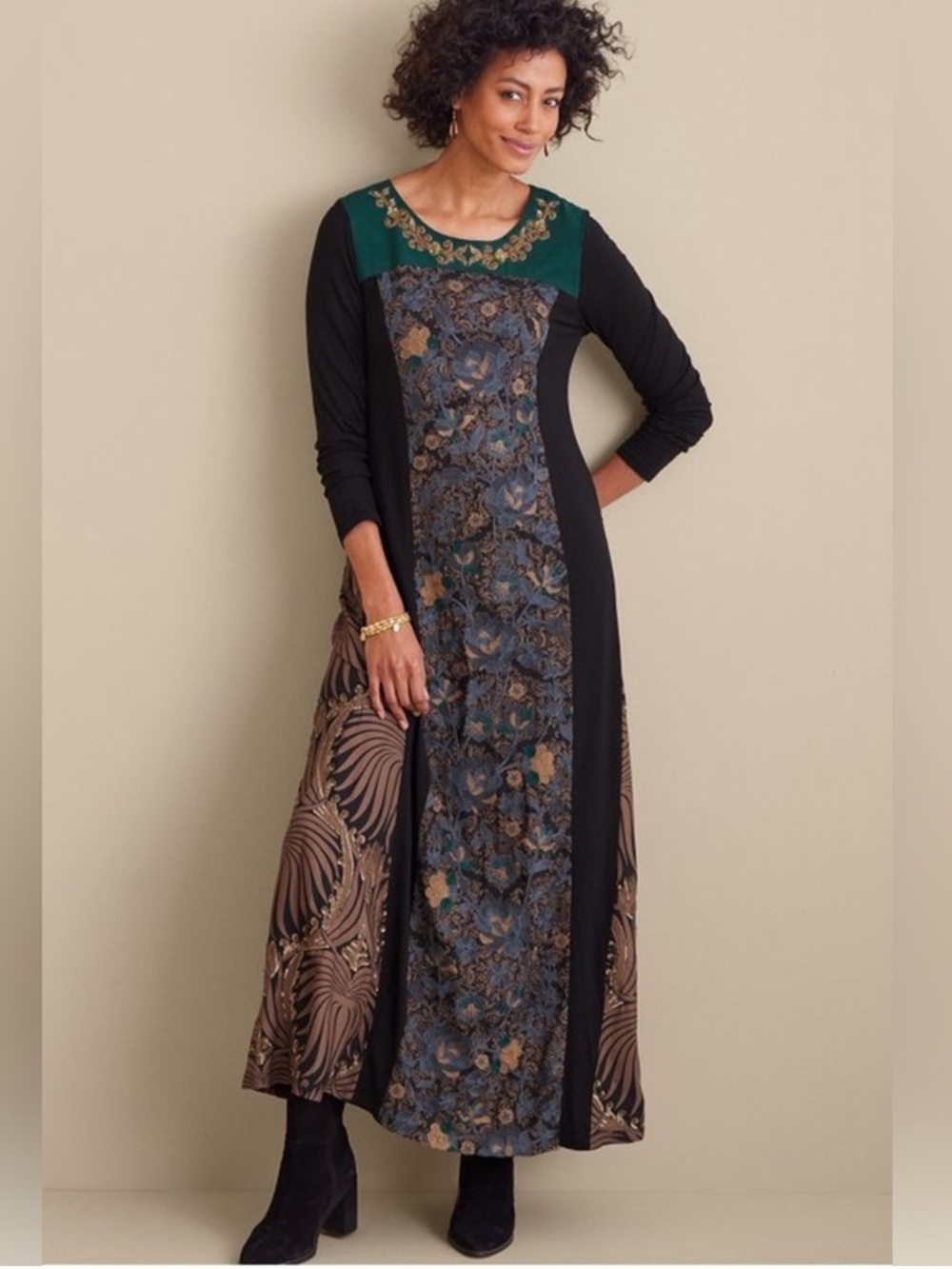 Soft Surroundings Icon Sultana Dress Medium Beaded Embroidered Dark Academia - Picture 1 of 15
